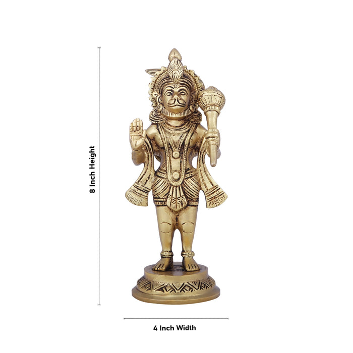 Anjaneya Statue - 8 x 4 Inches | Antique Brass Idol/ Standing Hanuman Statue for Pooja/ 1.550 Kgs Approx - Brass Murties