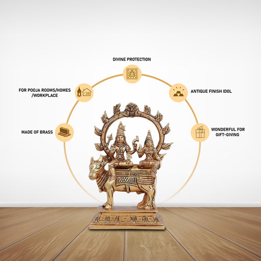 Shiv Parivar Murti - 6 Inches | Antique Brass Statue/ Shiva Parvati Statue/ Pradosha Murti for Pooja - Brass Murties