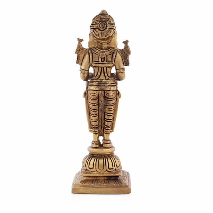 Standing Lady Deepam - 8 x 2.25 Inches | Antique Brass Vilakku/ Brass Lamp for Pooja/ 1.105 Kgs Approx