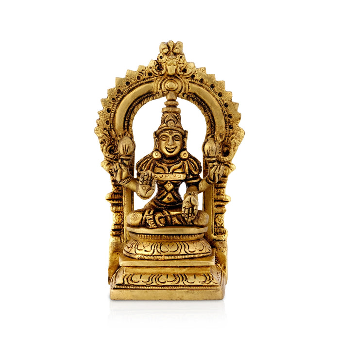 Lakshmi Sitting on Base Murti - 5 inches| Antique Brass Idol/ Laxmi Devi with Arch/ Decor For home & pooja room - Brass Murties