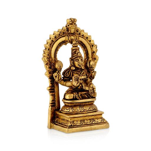 Lakshmi Sitting on Base Murti - 5 inches| Antique Brass Idol/ Laxmi Devi with Arch/ Decor For home & pooja room - Brass Murties