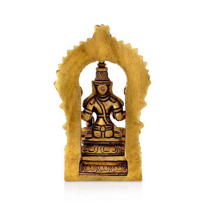 Lakshmi Sitting on Base Murti - 5 inches| Antique Brass Idol/ Laxmi Devi with Arch/ Decor For home & pooja room - Brass Murties