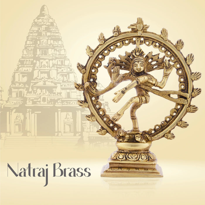 Natraj Murti - 6.5 x 5.25 Inches | Antique Brass Statue/ Nataraja Vigraham for Pooja/ 630 Gms Approx - Brass Murties