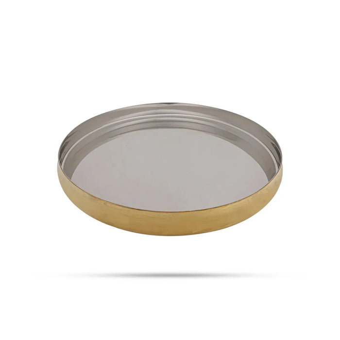 Dinner Set - 13 Inches| 5 Pcs / Stainless Steel & Brass Finish Thali Set / Serving Set For Home & Kitchen