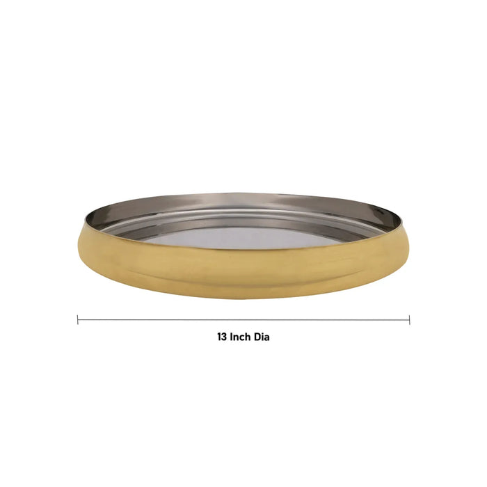 Dinner Set - 13 Inches| 5 Pcs / Stainless Steel & Brass Finish Thali Set / Serving Set For Home & Kitchen