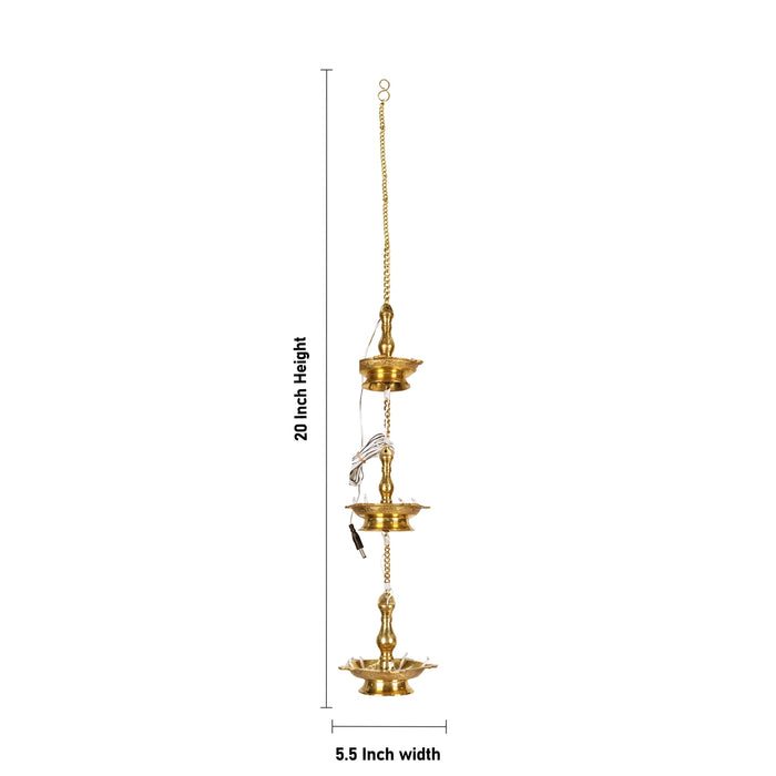 Electric Diya - 20 x 5.5 Inches | 3 Step Hanging Lamp / Electric Lamp / Electric Deep for Pooja Decor - Electric Lamp