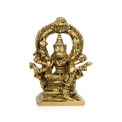 Varahi Amman Statue With Arch - 4.5 x 3.5 Inches | Antique Brass Idol/ Varahi Amman Idol With 8 Hands for Pooja