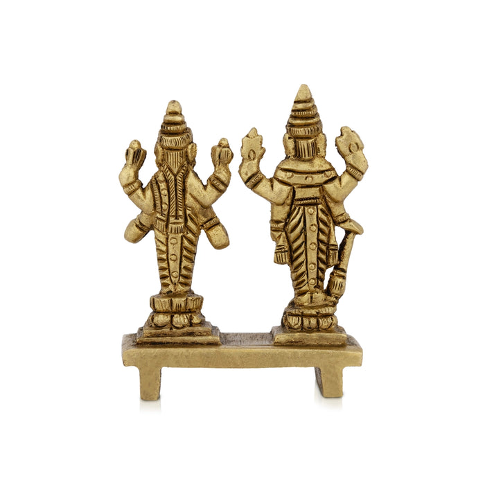 Vishnu Lakshmi Idol Standing On Base - 2 X 2 Inches | Antique Brass Idol/ Laxmi Vishnu Murti For Pooja Decor - Brass Murties