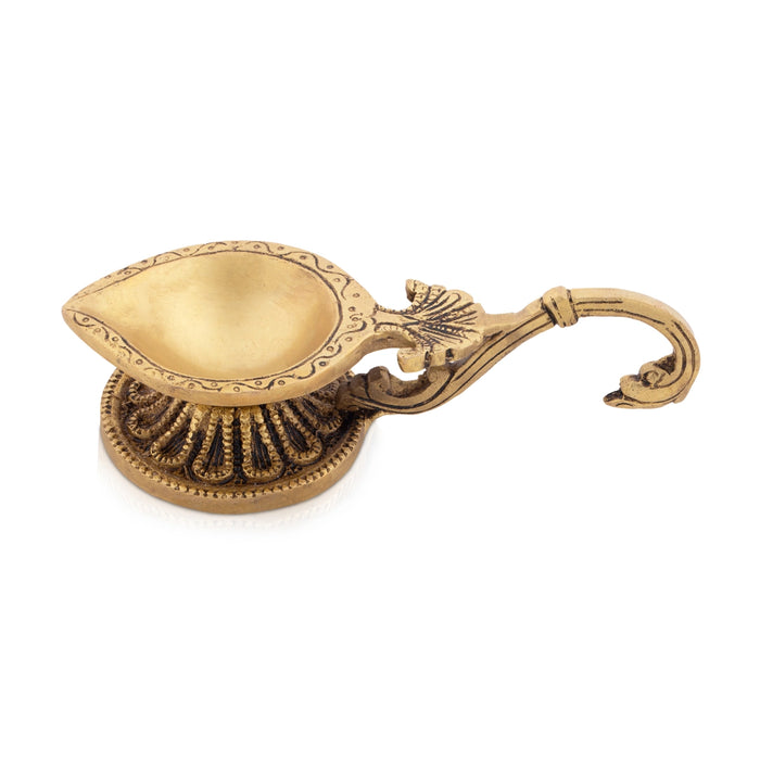 Agal Vilakku with Handle - 1.5 x 6 Inches | Antique Brass Lamp/ Brass Vilakku/ Deep for Pooja - Karthik Lamps