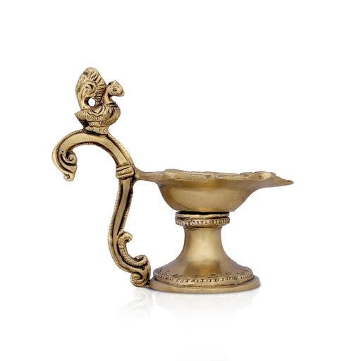 Agal Vilakku with Handle - 5 x 5.5 Inches | Antique Brass Lamp/ Brass Vilakku/ Deep for Pooja/ 600 Gms Approx - Decorative Lamp