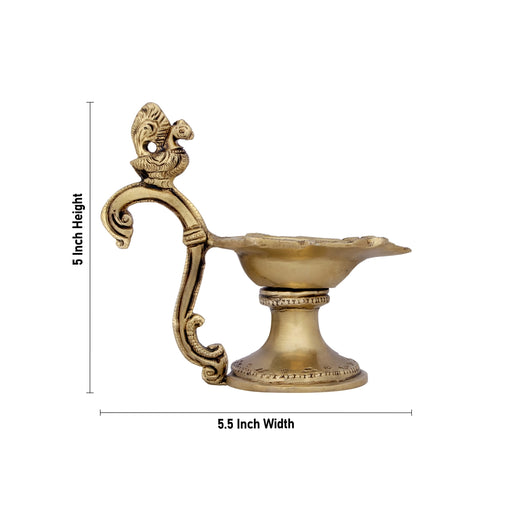 Agal Vilakku with Handle - 5 x 5.5 Inches | Antique Brass Lamp/ Brass Vilakku/ Deep for Pooja/ 600 Gms Approx - Decorative Lamp