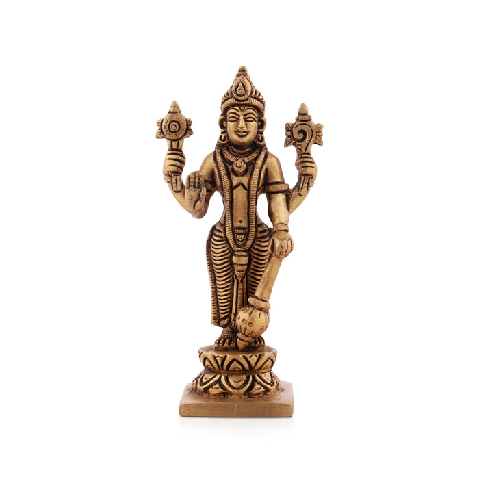 Vishnu Statue - 5 x 2.25 Inches | Antique Brass Idol/ Vishnu Murti for Pooja/ 390 Gms Approx