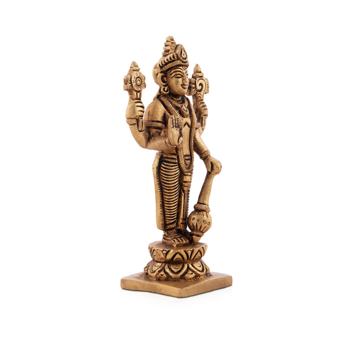 Vishnu Statue - 5 x 2.25 Inches | Antique Brass Idol/ Vishnu Murti for Pooja/ 390 Gms Approx