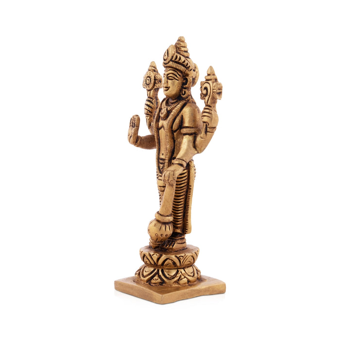 Vishnu Statue - 5 x 2.25 Inches | Antique Brass Idol/ Vishnu Murti for Pooja/ 390 Gms Approx