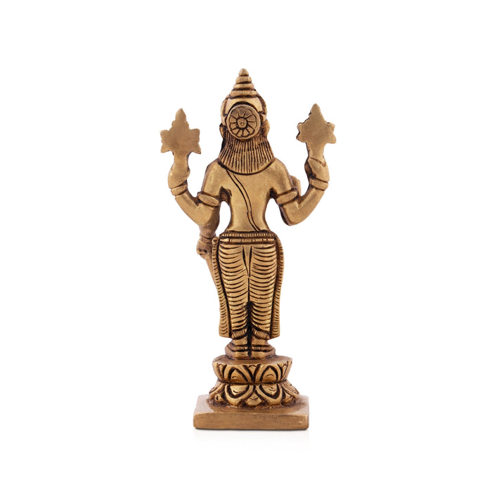 Vishnu Statue - 5 x 2.25 Inches | Antique Brass Idol/ Vishnu Murti for Pooja/ 390 Gms Approx