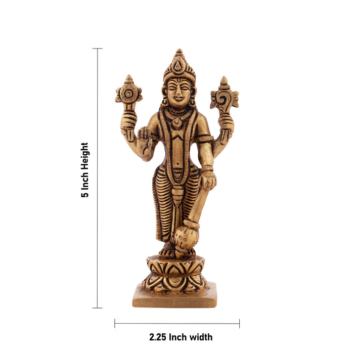 Vishnu Statue - 5 x 2.25 Inches | Antique Brass Idol/ Vishnu Murti for Pooja/ 390 Gms Approx