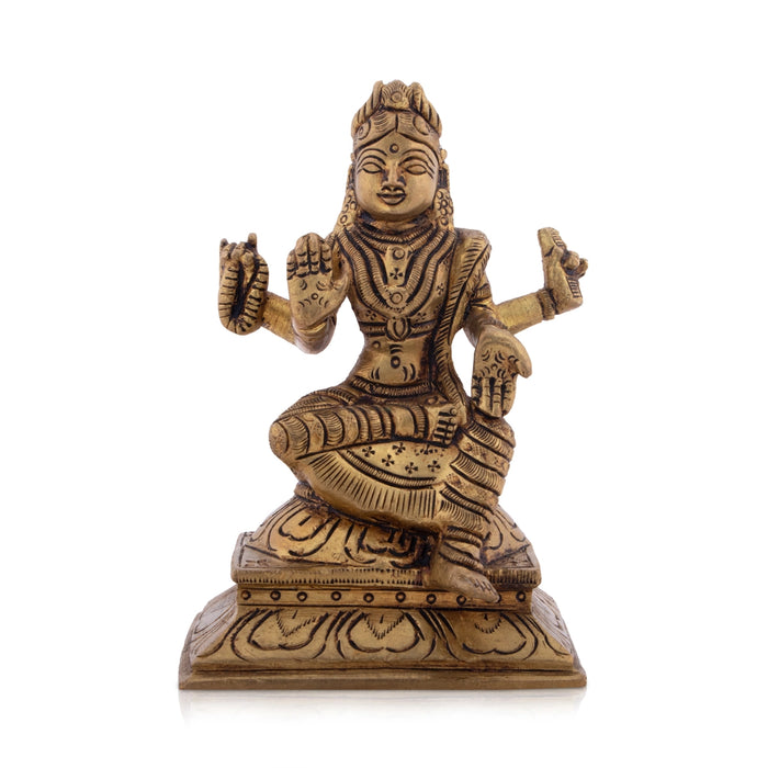 Bala Tripura Sundari Idol - 5 x 3 Inches | Antique Brass Idol/ Balambigai Statue for Pooja/ 560 Gms Approx - Brass Murties
