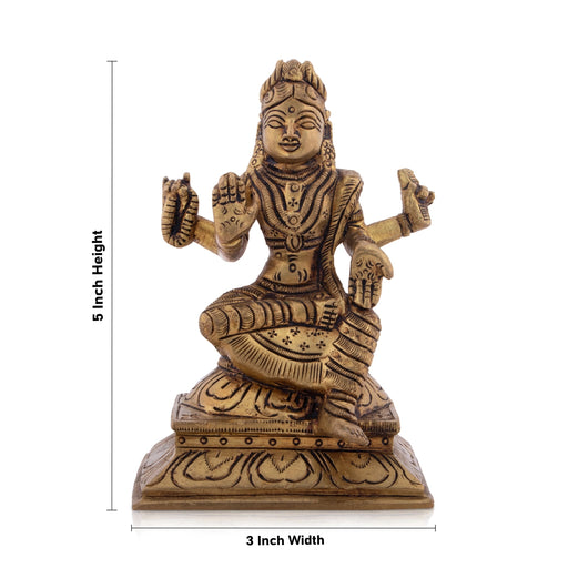 Bala Tripura Sundari Idol - 5 x 3 Inches | Antique Brass Idol/ Balambigai Statue for Pooja/ 560 Gms Approx - Brass Murties