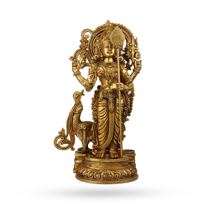 Murugan Statue  - 20 x 9  Inches |  Antique Brass Statue/ Murugan with Peacock Idol/ Murugan Silai for Pooja