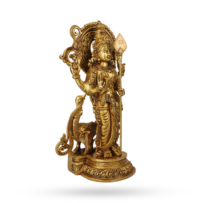 Murugan Statue  - 20 x 9  Inches |  Antique Brass Statue/ Murugan with Peacock Idol/ Murugan Silai for Pooja