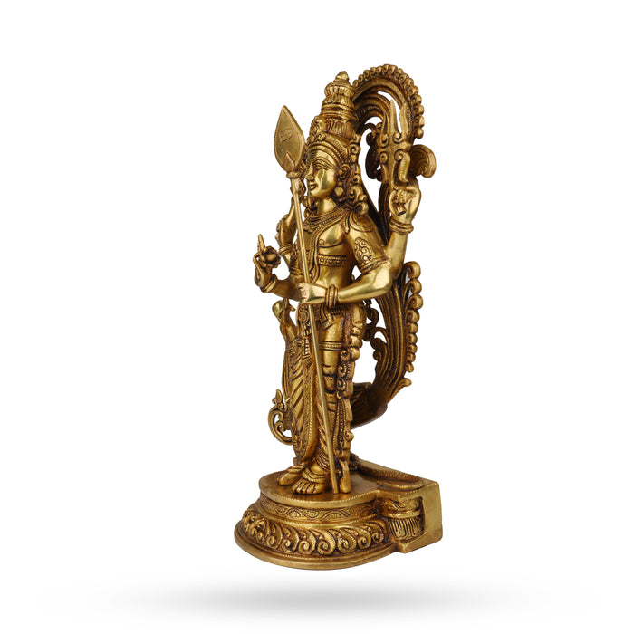 Murugan Statue  - 20 x 9  Inches |  Antique Brass Statue/ Murugan with Peacock Idol/ Murugan Silai for Pooja