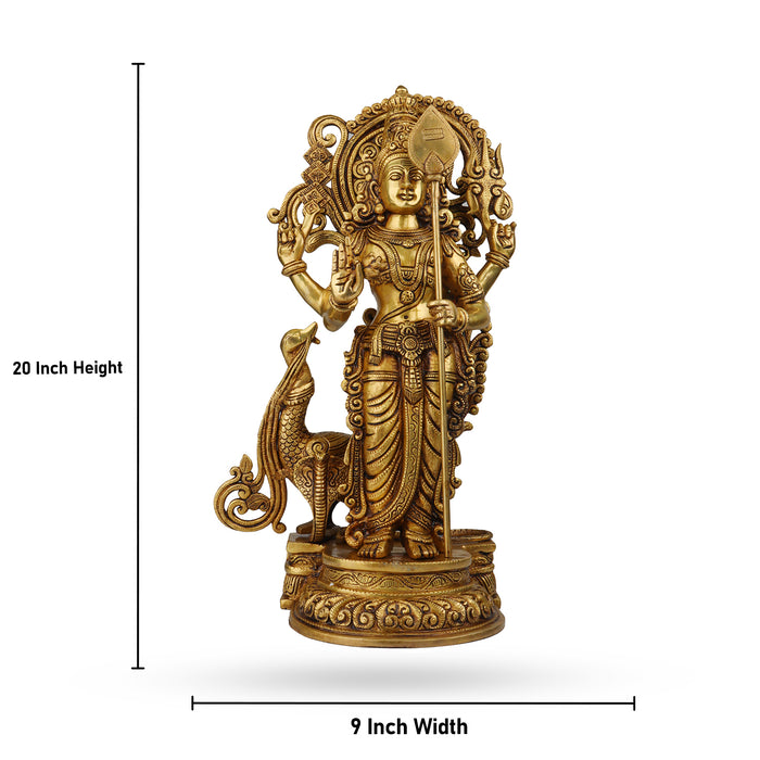 Murugan Statue  - 20 x 9  Inches |  Antique Brass Statue/ Murugan with Peacock Idol/ Murugan Silai for Pooja