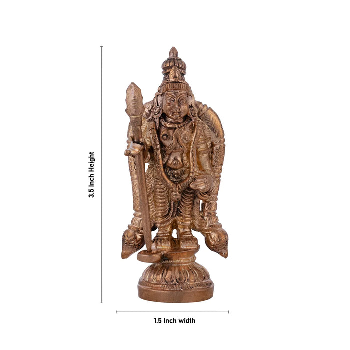 Swamimalai Murugan Standing On Base Murti- 3.5 x 1.5 Inches|Panchaloha Muruga idol/ Kathirvelan statue For Pooja - Panchaloha Murties