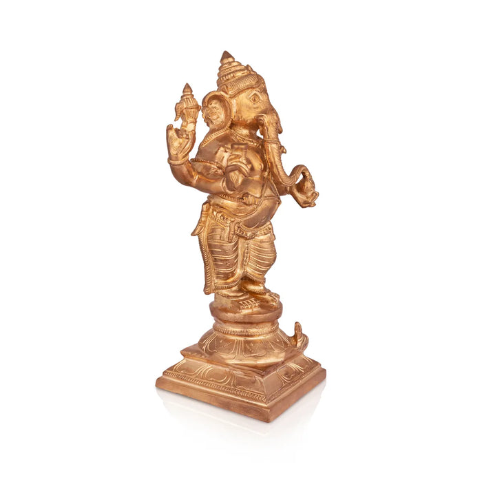 Ganesha standing On Base Murti - 9.5 x 5 Inches | Panchaloham Statue / Vinayagar Sculpture For Home Decor - Panchaloha Murties