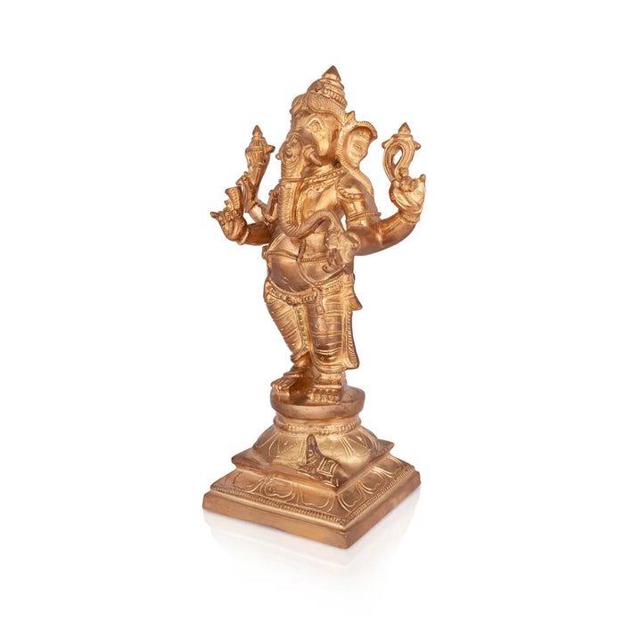 Ganesha standing On Base Murti - 9.5 x 5 Inches | Panchaloham Statue / Vinayagar Sculpture For Home Decor - Panchaloha Murties