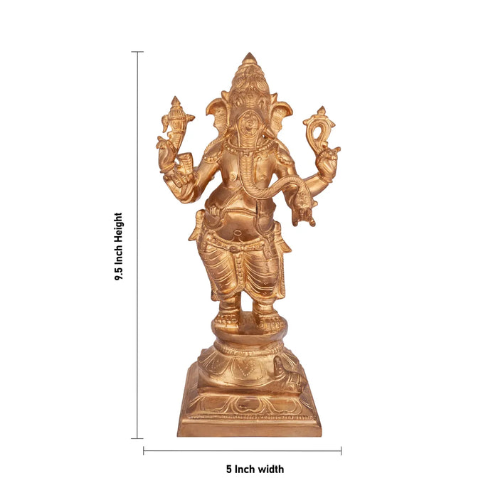 Ganesha standing On Base Murti - 9.5 x 5 Inches | Panchaloham Statue / Vinayagar Sculpture For Home Decor - Panchaloha Murties