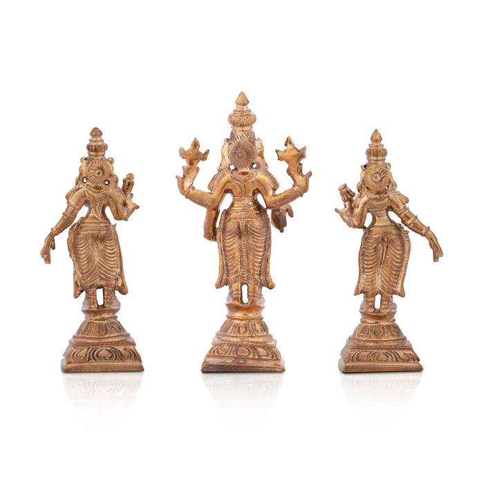 Balaji Murti - 4 x 1.5 Inches | Panchaloha Idol/ Perumal Sridevi Bhudevi Idol for Pooja/ 350 Gms Approx