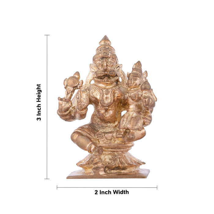 Lakshmi Narasimha Swamy Vigraham With Base - 3 x 2 Inches | Panchaloha Statue/ Laxmi Narasimha Idol for Pooja - Panchaloha Murties