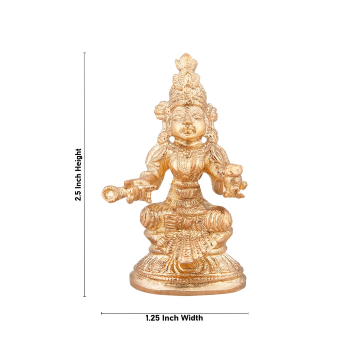 Annapurna Devi - 2.5 x 1.25 Inches | Panchaloha Statue/ Sitting Annapoorani Statue for Pooja/ 80 Gms Approx - Panchaloha Murties
