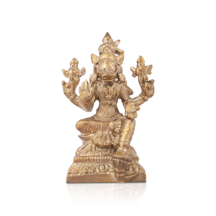 Varahi Amman Sitting On Base Statue - 2.5 x 1.5 Inches | Panchaloha Varahi Statue / Varahi Idol for Pooja