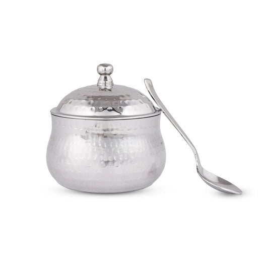 Ghee Pot With Spoon - 4 x 4.5 Inches | Stainless Steel Storage Box With Lid/ Storage Container for Home/ 310 Gms - Kitchen