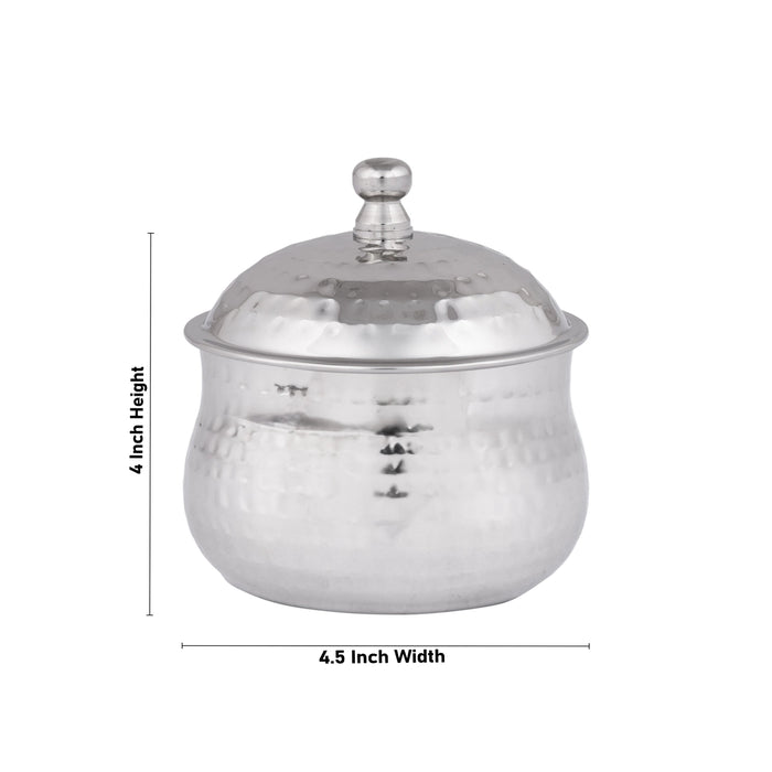 Ghee Pot With Spoon - 4 x 4.5 Inches | Stainless Steel Storage Box With Lid/ Storage Container for Home/ 310 Gms - Kitchen