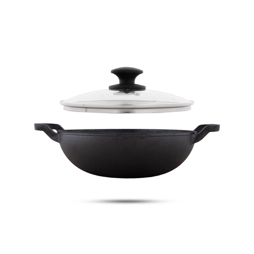 Casting Iron Kadai With Lid - 9 Inches | Kadhai/ Cast Iron Cookware for Home/ 2.620 Kgs Approx - Kitchen
