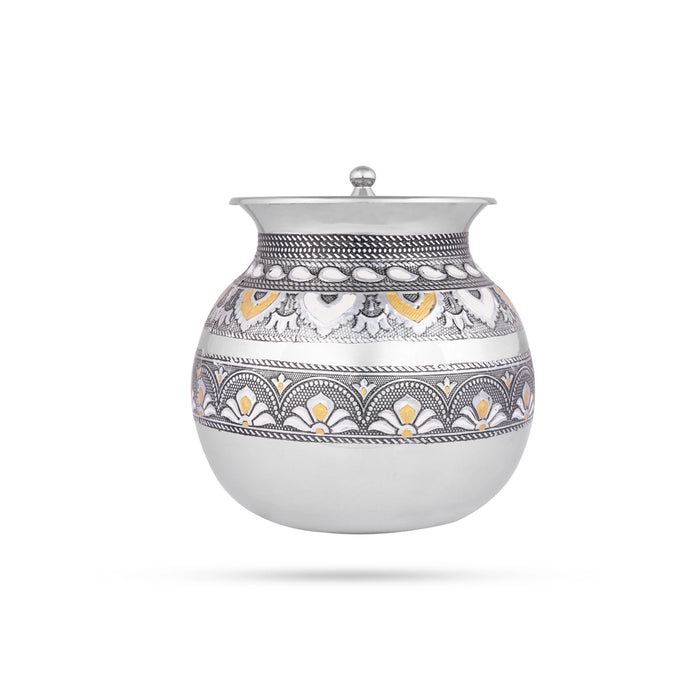 Pongal Pot With Lid - 6.5 x 4.5 Inches | Stainless Steel Kalash/ Stainless Steel Pot for Home/ 485 Gms Approx - Kitchen