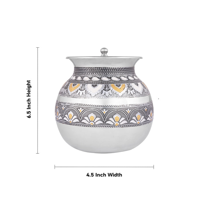 Pongal Pot With Lid - 6.5 x 4.5 Inches | Stainless Steel Kalash/ Stainless Steel Pot for Home/ 485 Gms Approx - Kitchen