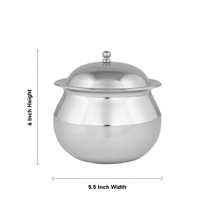 Pot With Lid - 6 x 5.5 Inches | Stainless Steel Cookware/ Stainless Steel Pot for Home/ 415 Gms Approx - Kitchen