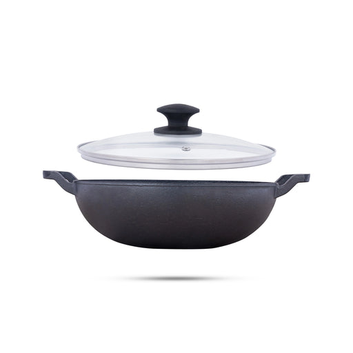 Casting Iron Kadai With Lid - 3.5 x 10.5 Inches | Kadhai/ Cast Iron Cookware for Home/ 3.380 Kgs Approx - Kitchen