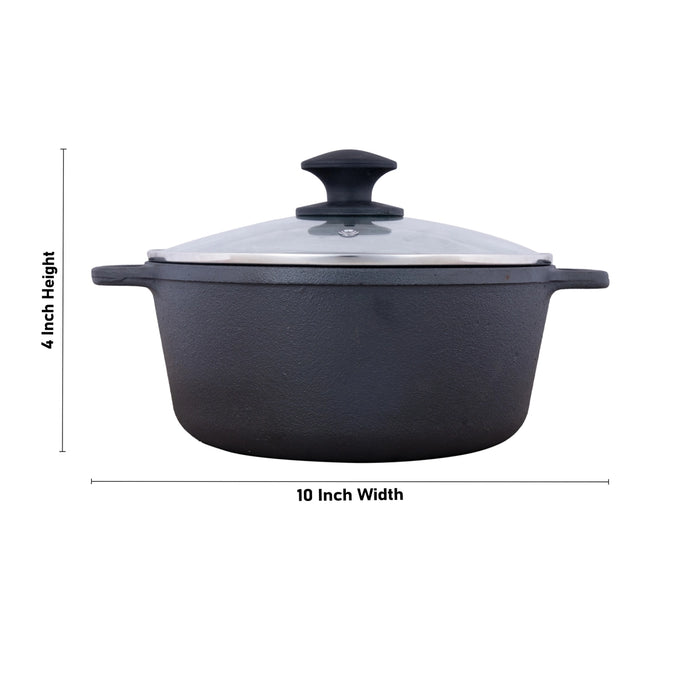 Dutch Oven With Lid - 4 x 10 Inches | Cast Iron Dutch Oven Pot for Home/ 4.485 Kgs Approx - Kitchen