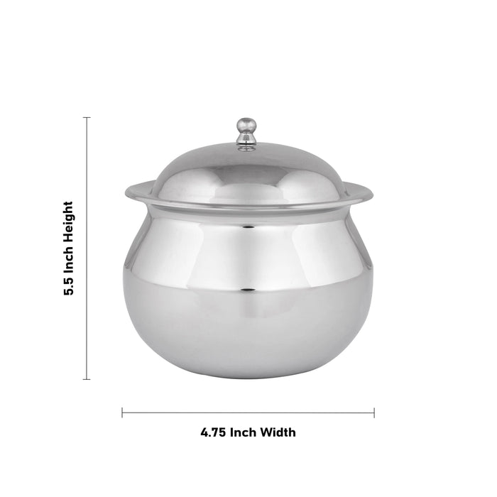 Pot With Lid - 5.5 x 4.75 Inches | Stainless Steel Cookware/ Stainless Steel Pot for Home/ 340 Gms Approx - Kitchen