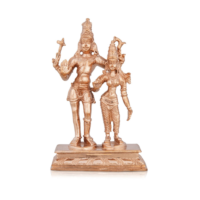 Shiv Parivar Murti - 5 x 3 Inches | Standing Shiv Parvati Murti/ Panchaloha Statue for Pooja/ 360 Gms Approx - Panchaloha Murties