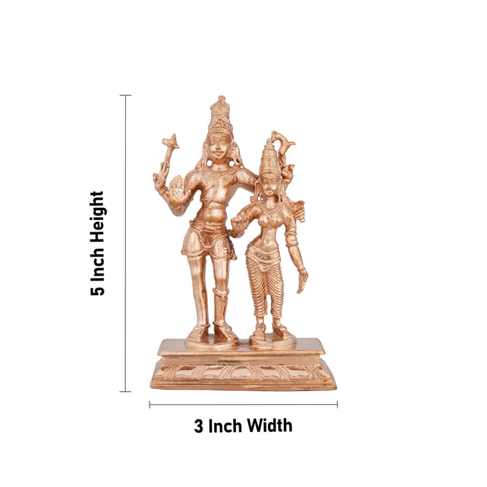 Shiv Parivar Murti - 5 x 3 Inches | Standing Shiv Parvati Murti/ Panchaloha Statue for Pooja/ 360 Gms Approx - Panchaloha Murties