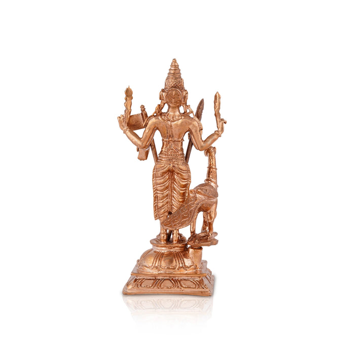 Murugan Statue With Peacock - 5.5 x 2.5 Inches | Panchaloha Statue/ Standing Kartikeya Statue for Pooja/ 345 Gms - Panchaloha Murties