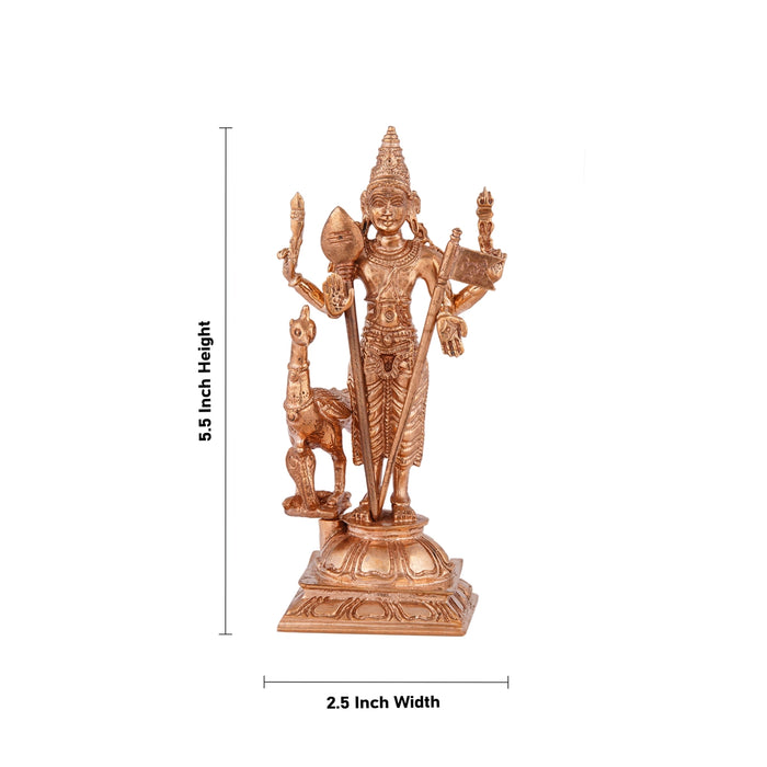 Murugan Statue With Peacock - 5.5 x 2.5 Inches | Panchaloha Statue/ Standing Kartikeya Statue for Pooja/ 345 Gms - Panchaloha Murties