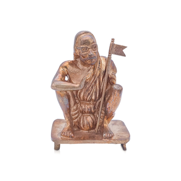 Maha Periyava Statue Sitting On Bajot - 4 x 2.5 Inches | Panchaloha Idol/ Maha Periyava Idol for Pooja - Panchaloha Murties