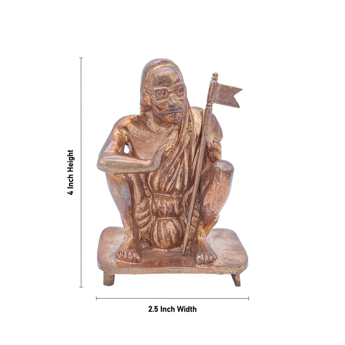 Maha Periyava Statue Sitting On Bajot - 4 x 2.5 Inches | Panchaloha Idol/ Maha Periyava Idol for Pooja - Panchaloha Murties