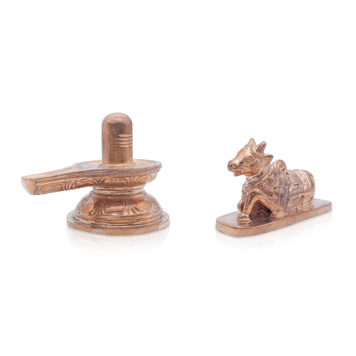 Shiv Ling Murti With Nandi Statue Pair - 3 x 3.5 Inches | Panchaloha Idol/ Shiva Lingam Statue for Pooja - Panchaloha Murties
